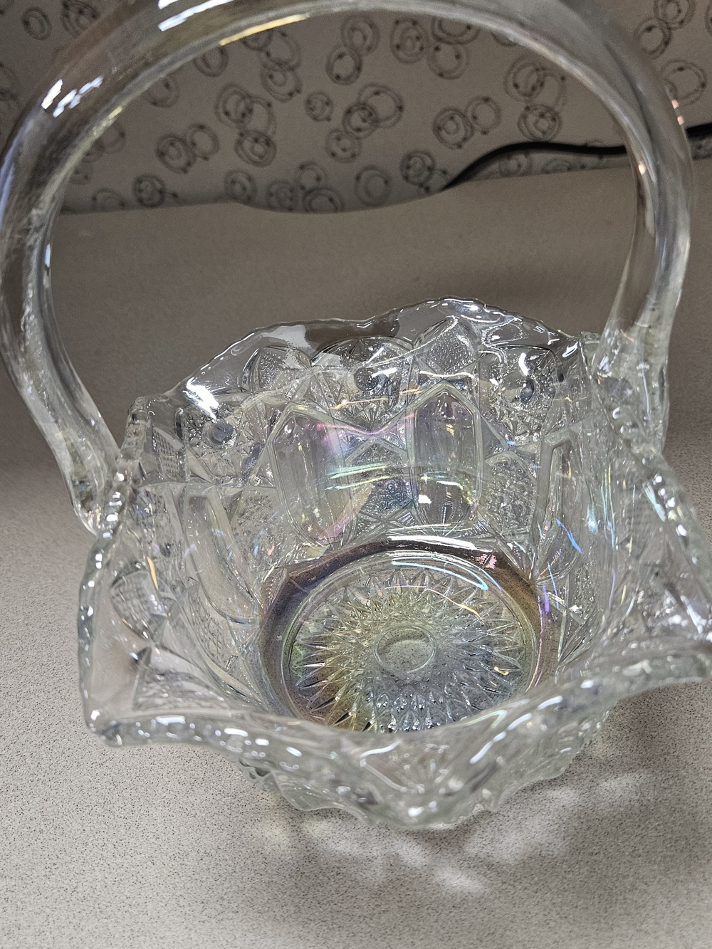Clear Iridescent Glass Basket Home Art